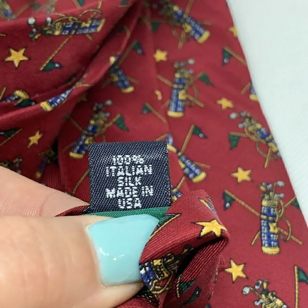 Tommy Hilfiger Red 100% Silk Golf Theme Tie